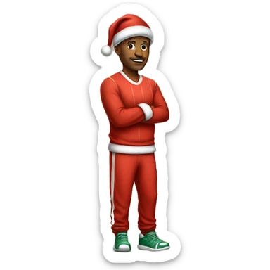 a basketball coach wearing christmas pjs and a Santa hat sticker