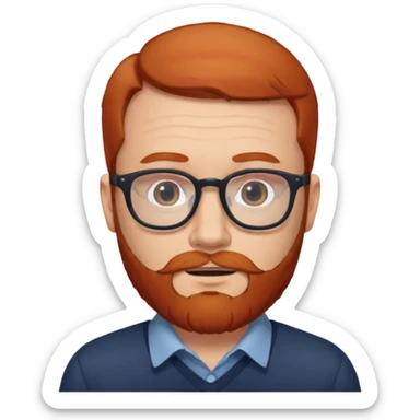 Un homme roux avec une calvitie et une barbe portant des lunettes sticker