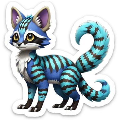 Rare realistic exotic cute epic pretty beautiful handsome gorgeous aesthetic colorful vibrant Vernid-Protogen-Primagen-Wickerbeast-Genet-Trico-species-Fakemon-hybrid-creature by LiLaiRa, beautiful intricate markings, full body sticker