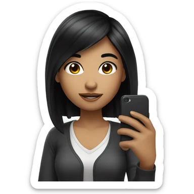 Girl with black hair taking selfie sticker