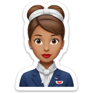 flight attendant, Light Brown skin, brown hair in a bun, neck scarf sticker