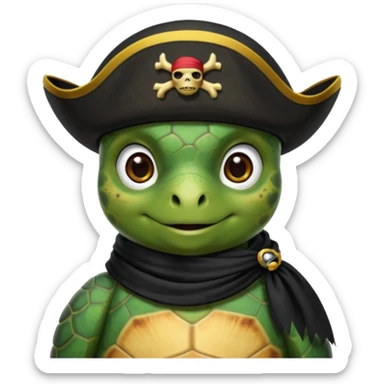 sea turtle wearing a black pirate scarf, portrait sticker