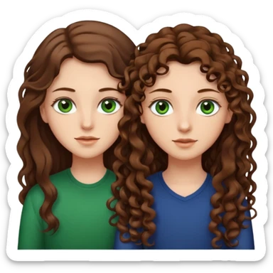 Two besties: 1: long straight brown hair, green eyes 2: long curly brown hair, brown eyes give them a judgy look sticker