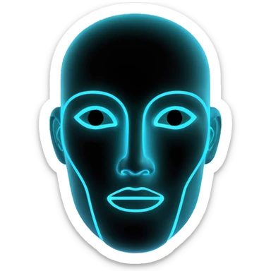 Minimalist futuristic AI avatar — clean glowing outline of a humanoid face, half-abstract with light reflections. sticker