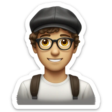 young 15 year old jewish boy  with brown hair and glases and scull cap sticker