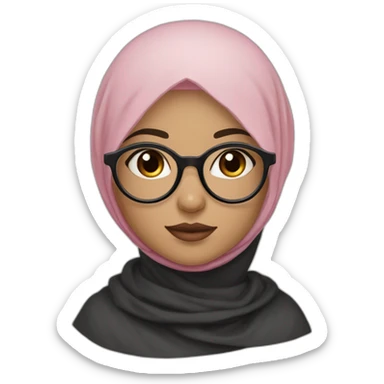 Black hijab white fair skin girl brown eyes wearing round circular metal glasses no make up big cheeks almond eyes pink lips triangle nose sticker