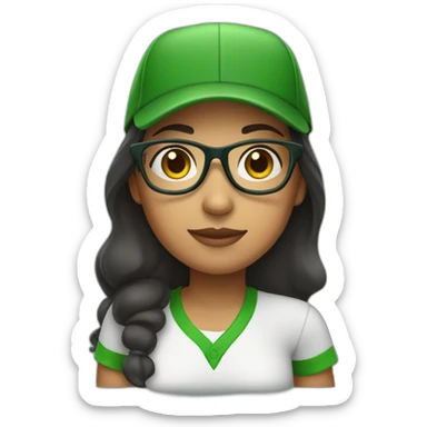 Hispanic girl with glasses and green baseball cap sticker