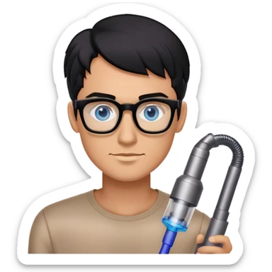 Man with black hair and blue eyes with glasses using Dyson gen5  sticker