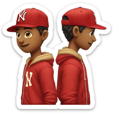 Morocho boy in red attire with a red NY cap red and Jordan Retro 4 red🌟. sticker