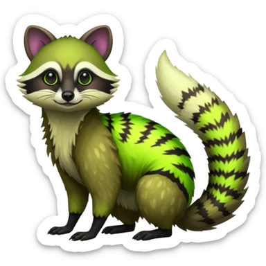 Iridescent Neon Green Civet-Tanuki-Numbat-Sergal-fusion-hybrid-animal-creature, full body sticker