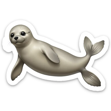cinematic-seal-realistic-full-body-lounging-emoji,-sleek-body-stretched,-short-smooth-fur-glinting-in-the-sea-breeze,-flippers-tucked-comfortably-beneath-its-body,-large-dark-eyes-filled-with-playful-curiosity sticker