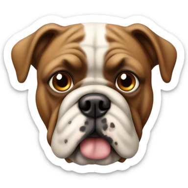 Old English bull dog with brown fur and black snout, no white sticker