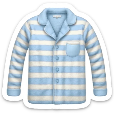 emoji of an isolated fluffy fleece pajama top with soft pastel vertical stripes, plush fuzzy texture, light grey and pastel blue tones, button-down long sleeves, neatly folded flat-lay, no person, no body, no mannequin, cozy warm winter mood, soft shading sticker