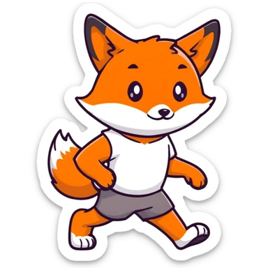 retro 1930s anthropomorphised fox in a t-shirt and shorts walking black and white sticker