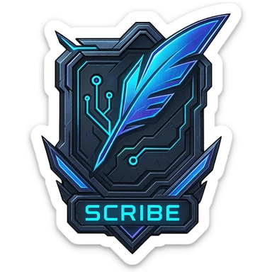 a metal insignia badge for a "scribe", space scifi-futuristic cyberpunk futurepunk sticker