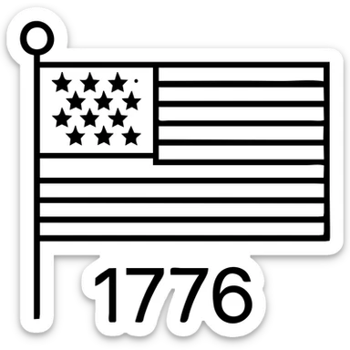 Add the text '1776' in bold black font below the horizontal monochrome American flag, keeping the style and background transparent. sticker