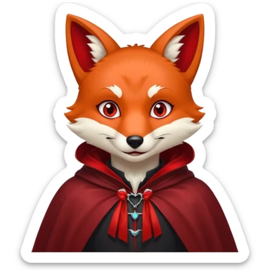 Vampire Pet, fox in red collar cloak, red eye, fang sticker