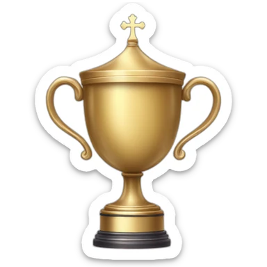 royal empty Christian trophy for the winner with a cross on royal background sticker