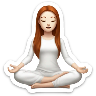 pale skin dark long straight redhead chocolate brown eyes girl with freckles doing meditation sticker