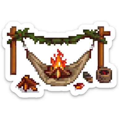 bushcraft adventure camp with campfire and hammock sticker