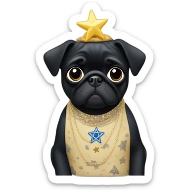 Black pug in a Jewish star dress sticker