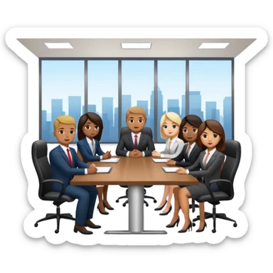a group of coworkers in meeting room in long rectangular table sticker