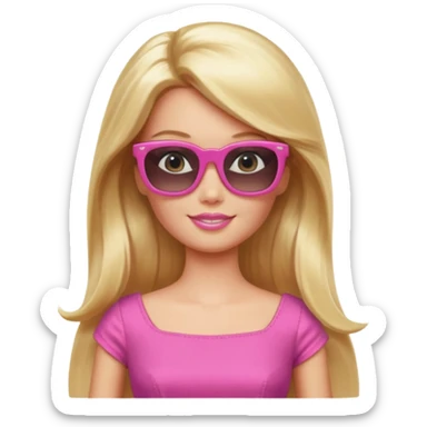 barbie with long blonde hair wear sun glasses, pink dress sticker