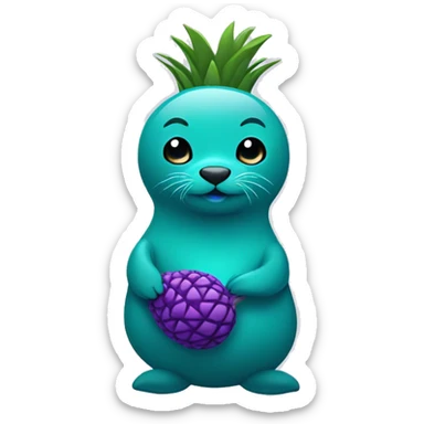teal seal that is teal holding a purple pineapple that is purple sticker