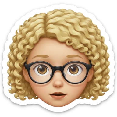 Une fille à lunette, avec des yeux bichromatiques au cheveux très courts et bouclés blondes, de la taille d'un nain, que l'on voit en contre plongée en très grand plan de façon drôle  sticker