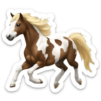 Scruffy scarred scratched scratches scratch scars Piebald tricolor palomino yellow brown pony with dark brown spots galloping running sticker
