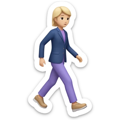 Modern premium 3D emoji icon: faceless gender-neutral person walking (mid-step), smooth rounded shapes, matte + subtle gloss, top-left studio light, soft shadow, faint motion aura (subtle curved trail) behind the body, navy outfit with lavender accent, centered, transparent background, no text sticker