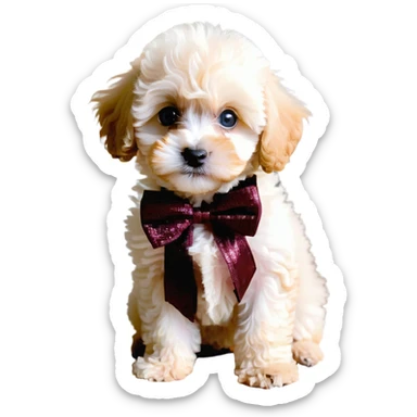 cute cream-colored baby Maltipoo puppy, pixel art emoji style, small chibi-like, big sparkling eyes, fluffy fur, sitting posture, soft pastel palette, high detail but simplified for emoji, 64x64 resolution sticker