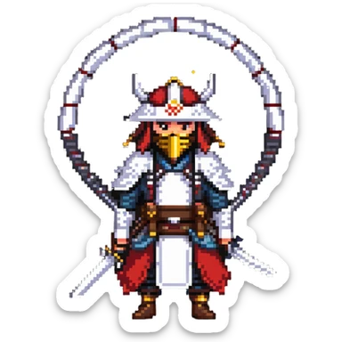 male samurai nomad with heavenly halo and traditional weapons sticker