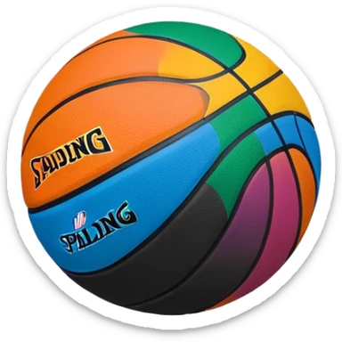 minimalist black Spalding basketball with simple NBA logo, few colorful lines, clean design sticker