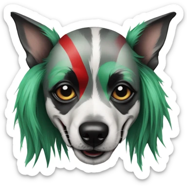 Punk dog spiked collar Green gray black red punk dog joker as a dog Harley Quinn as a dog mime clown harlequin facepaint tattoos punk lurcher surrealism  sticker