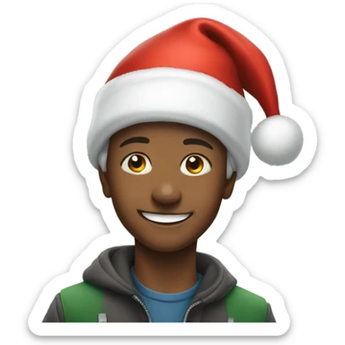 smiling boy outdoors portrait with a Santa hat  sticker