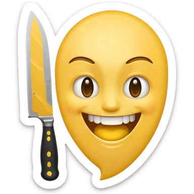 yellow emoji grinning, brandishing a knife, unhinged expression sticker