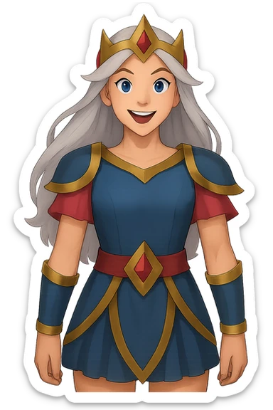 Change the character's face to a happy expression, keep the pose and style the same, transparent PNG. sticker