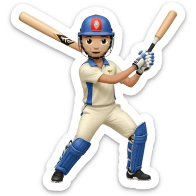 Right handed cricketer playing a straight drive shot with a cricket bat sticker