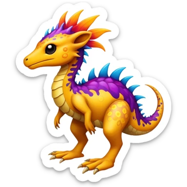 a colorful edgy vernid-fionbri-creature with splash patterns full body.  sticker