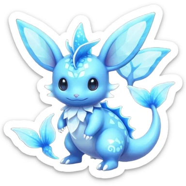 Shiny Sparkly Bioluminescent Glowing Minccino-Lumineon-Vaporeon-Amaura-Dragonair-Fakémon-hybrid-creature (full body)  sticker