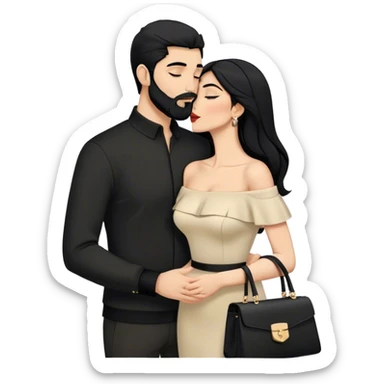 Kissing chicks  the Lebanese white skinned man with black hair and beard dressed in all black, and the Palestinian woman in an elegant off-shoulder cream-colored outfit with a handbag. sticker