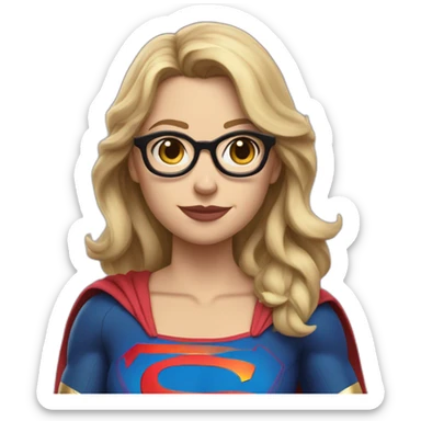 Caucasian Supergirl upper body long wavy hair and glasses with an "F" logo in the chest sticker