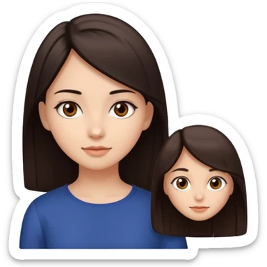 create a girl with dark brown straight hair and brown eyes thin straight hair white skin and beautiful sticker