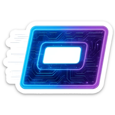 Transform the Windows Run icon into a cyberpunk, holographic style with glowing neon blue and pink edges, circuit patterns throughout the entire icon, and a transparent background. Maintain the recognizable Run icon shape, overlaying neon and circuit effects in a consistent futuristic, clean cyberpunk glow style with intricate circuit details, inspired by previous cyberpunk icons. sticker