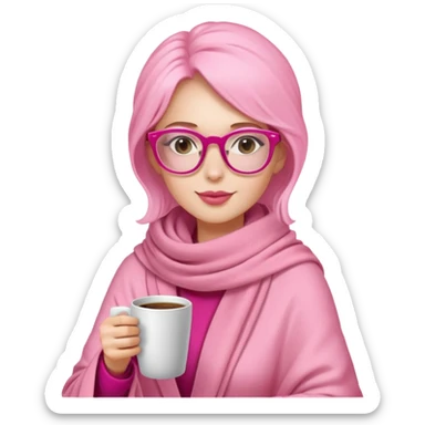 A pink pashmina and a pink glasses with coquette vibes, loves coffee and studying sticker