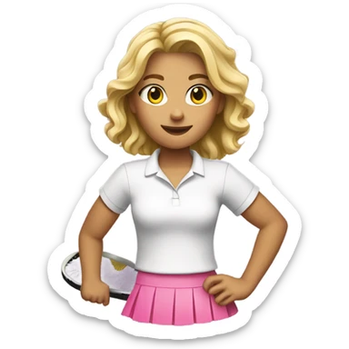 Blonde girl wearing white shirt and pink skirt holding a tennis racquet  sticker