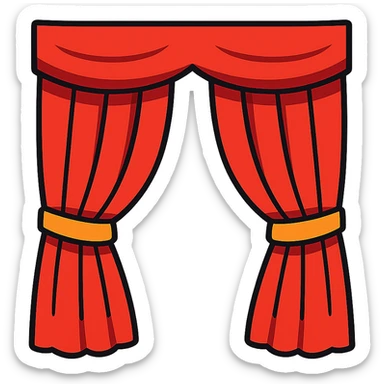 vibrant toon style illustration of a symmetrical red curtain, fully closed, both sides even sticker