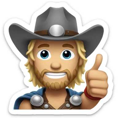Realistic Thor giving a thumbs up wearing a cowboy hat sticker