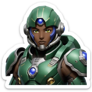 Cinematic Realistic StarCraft Terran Marine Portrait, head tilted epicly and inquisitively, showcasing a commanding presence and battle-hardened spirit. His steely gaze, set against intricately engineered tactical armor in dark green and grey, is rendered with lifelike clarity and dramatic lighting, high shine, epic and awe-inspiring, embodying the futuristic valor of a Terran warrior. sticker